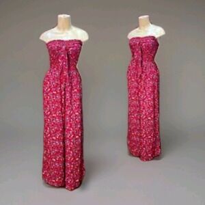 Patrons Of Peace Sz XS Floral Smocked Strapless Wide-Leg Jumpsuit Prairie Travel